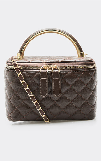 Julez Zip Detail Vanity Bag In Brown Quilted Faux Leather | EGO US