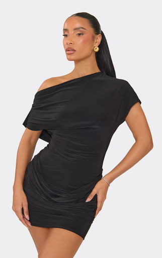 discount stripper black draping cowl neck top mini dress 4241 Ocean Boulevard Plunge Mini Dress Black
