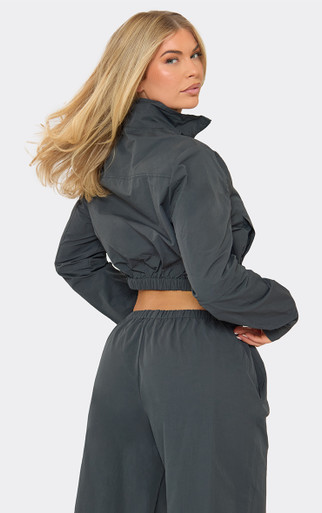 Cropped Zip-Up Jacket In Steel Blue Shell | EGO US | EGO