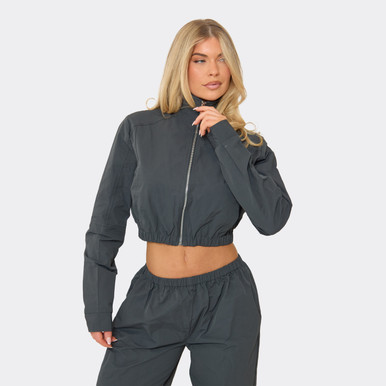 Cropped Zip-Up Jacket In Steel Blue Shell | EGO US | EGO