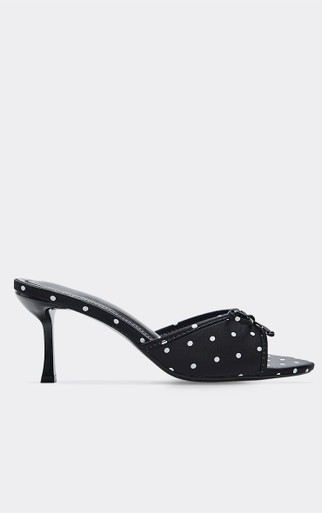 ARGUE × U-DOT　ASYMMETRICAL MULE 21cm Rarar Peep Toe Bow Detail Heeled Mule In Black Polka Dot Print
