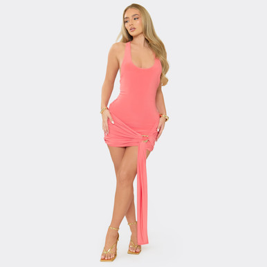 bright future ruched bodycon strappy mini dress in coral DELANEY CORSET MINI DRESS ORANGE / L