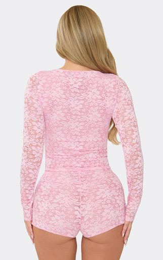 Long Sleeve Top In Pink Lace | EGO US | EGO