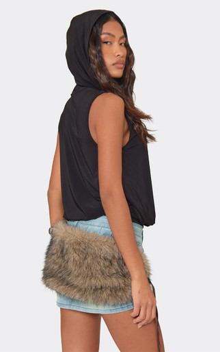 Low Rise Faux Fur Belt Mini Skirt In Blue Denim | EGO US | EGO
