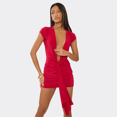 red mini wrap dress Fiorella Mini Wrap Dress In Raspberry by Noria Anis