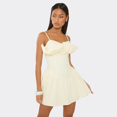 Strappy Frill Bust Detail Mini Dress In Yellow Woven | EGO UK | EGO