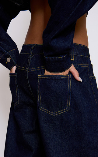 Low Rise Turn Up Hem Wide Leg Jeans In Indigo Blue Denim | EGO US