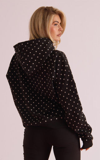 Long Sleeve Oversized Hoodie In Black Polka Dot Print | EGO US | EGO