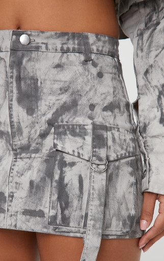 High Waist Cargo Style Mini Bodycon Skirt In Grey Acid Wash