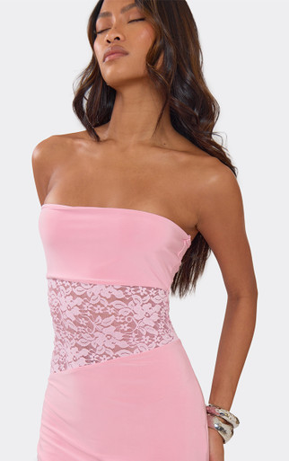 pink bandeau embroidered lace bodycon dress Club L London Pink Bodycon Dresses | Shop