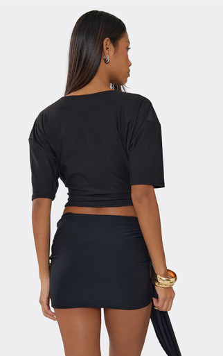 Trim Detail Draped Front Mini Skirt In Black | EGO US | EGO