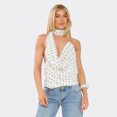 Cowl Neck Scarf Top In White Polka Dot | EGO UK | EGO