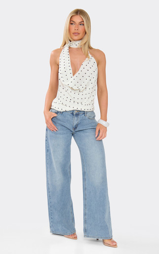 Cowl Neck Scarf Top In White Polka Dot | EGO US | EGO