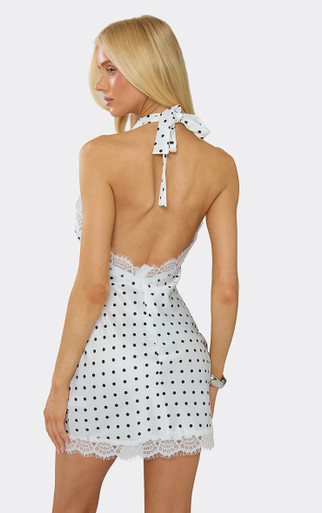 Cowl Halterneck Lace Trim Mini Dress In White Polka Dot | EGO US | EGO