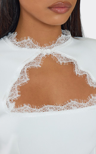 Short Sleeve Cut Out Lace Trim A-Line Mini Dress In White | EGO US
