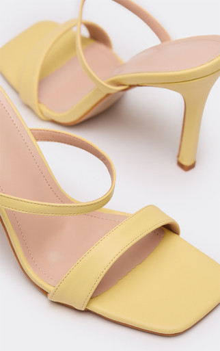 Olivia Double Strap Square Toe Heeled Mule In Yellow Faux Leather