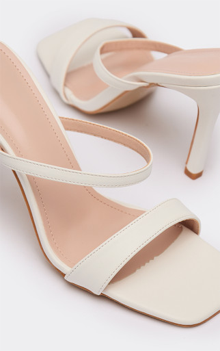 Olivia Double Strap Square Toe Heeled Mule In White Faux Leather