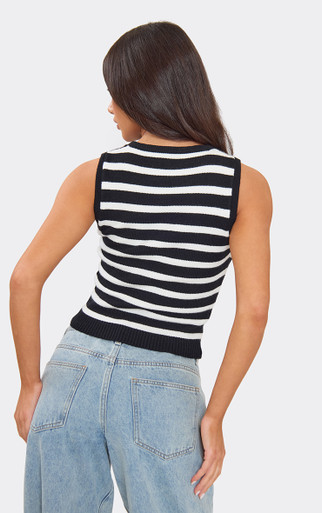 Crew Neck Min Min Crop Vest Top In Black Stripe Knit | EGO UK | EGO