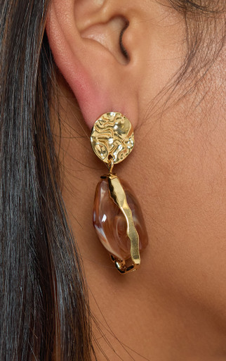 Gem Hammered Detail Stud Drop Earring In Brown And Gold | EGO US | EGO