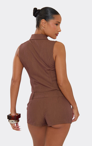 Belt Loop Tailored Mini Shorts In Brown Pinstripe | EGO US | EGO