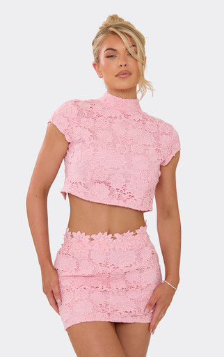High Neck Cap Sleeve Top In Pink Floral Texture | EGO EU | EGO