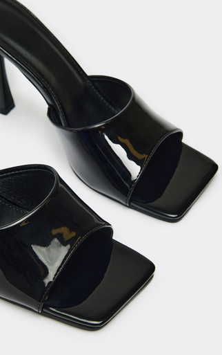 Larson Square Peep Toe Heeled Mule In Black Patent | EGO US | EGO