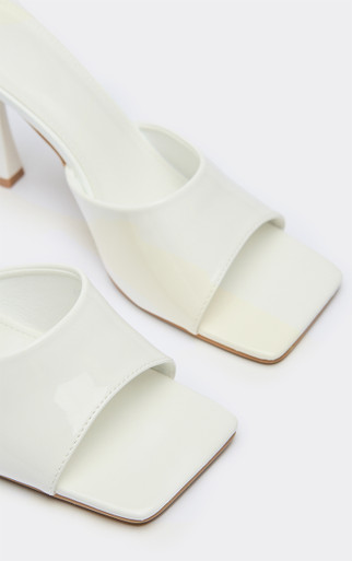 Larson Square Peep Toe Heeled Mule In White Patent | EGO US | EGO