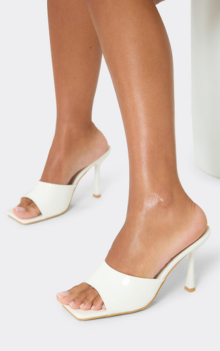 Larson Square Peep Toe Heeled Mule In White Patent | EGO US | EGO