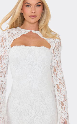 Long Sleeve Cut Out Front Maxi Dress In White Lace | EGO US | EGO