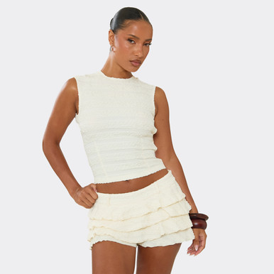 Sleeveless Open Back Top In Cream Texture | EGO US | EGO