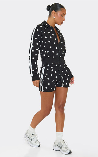 Long Sleeve Side Stripe Zip Up Jacket And Shorts Co-Ord Set In
