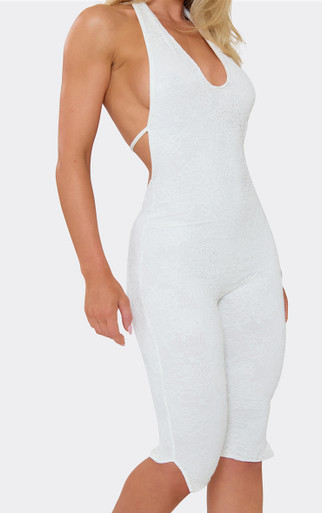 Halterneck Open Back Capri Jumpsuit In White | EGO US | EGO