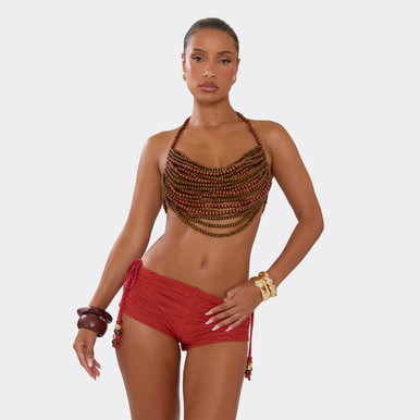 Mid Rise Tie Side Micro Shorts In Rust Texture | EGO US | EGO