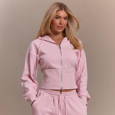 Long Sleeve Double Zip Cinched Waist Hoodie In Pink | EGO US | EGO