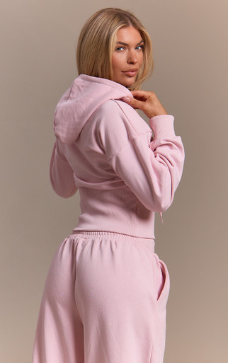 Long Sleeve Double Zip Cinched Waist Hoodie In Pink | EGO US | EGO