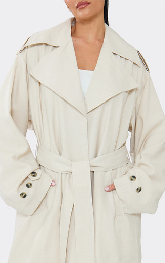 Oversized Maxi Trench Coat In Cream Linen | EGO UK | EGO