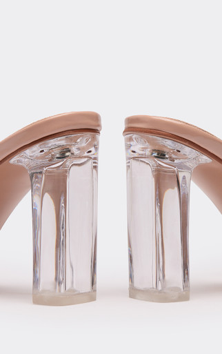 Dizzie Double Perspex Strap Square Toe Block Heeled Mule In Beige