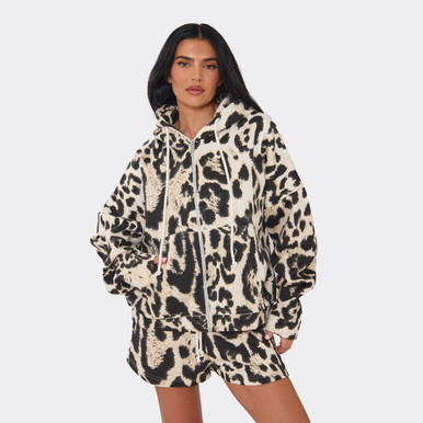igusa 193 GAMING ZIP HOODIE LEOPARD パーカー Long Sleeve Oversized Zip Up Hoodie In Leopard Print | EGO US | EGO