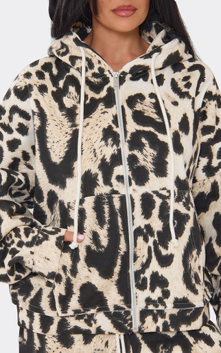 Long Sleeve Oversized Zip Up Hoodie In Leopard Print | EGO US | EGO