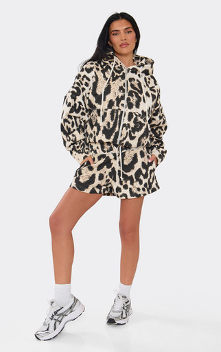 Long Sleeve Oversized Zip Up Hoodie In Leopard Print | EGO US | EGO