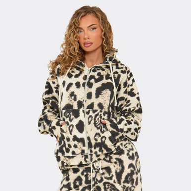 Long Sleeve Oversized Zip Up Hoodie In Leopard Print | EGO US | EGO