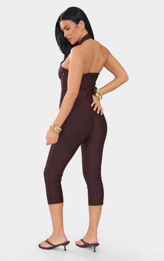Halterneck Capri Jumpsuit In Chocolate Bandage | EGO US | EGO