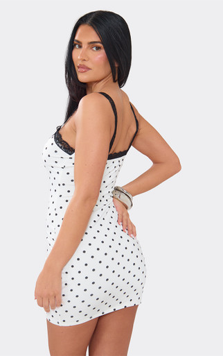 Square Neck Lace Trim Mini Dress In White Polka Dot | EGO US | EGO