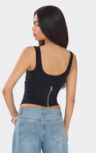 Zip Up Corset Cami Top In Black Slinky | EGO US | EGO