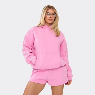 Long Sleeve Contrast Side Stripe Oversized Hoodie In Pink | EGO US