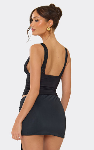 Low Rise Trim Drape Detail Mini Skirt In Black Slinky | EGO US | EGO