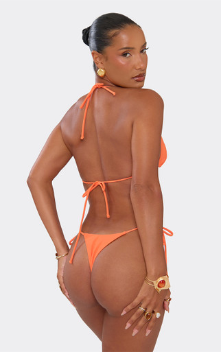 Beaded Detail Triangle Tie Side Bikini Set In Orange | EGO US | EGO