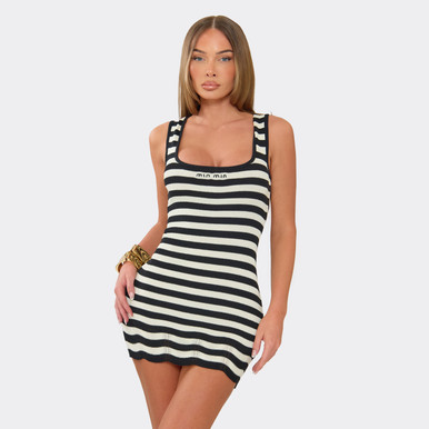 Square Neck Embroidered Min Min Logo Detail Mini Dress In Multi