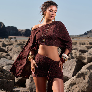 Drape Sleeve Cape Top In Chocolate Brown Devore | EGO US | EGO