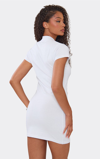 Short Sleeve V Neck Mini Dress In White Cotton | EGO US | EGO